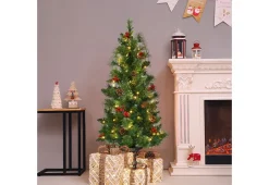 LED Christmas Tree with Red Berries Pine Cones