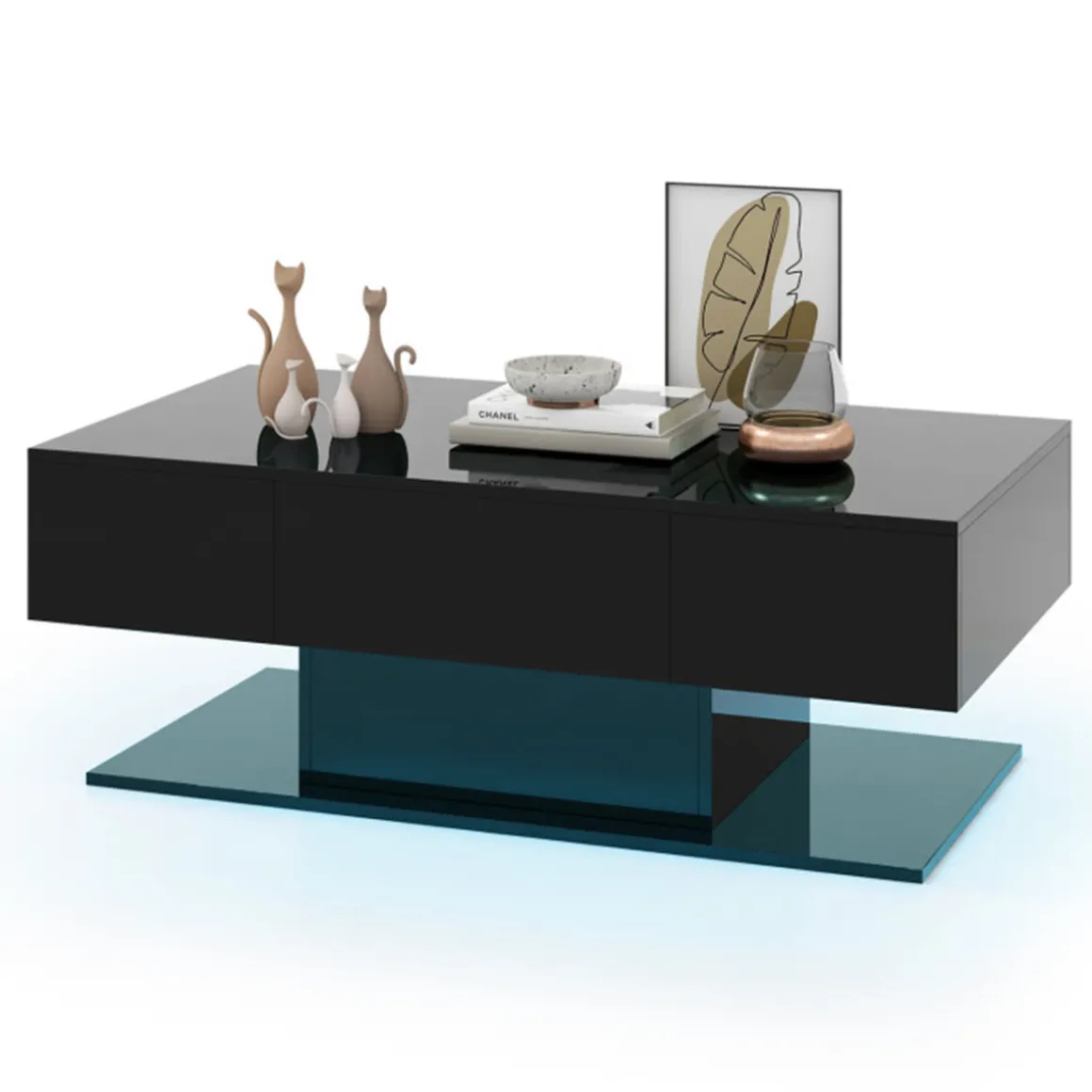 LED Coffee Table with Storage Drawers
