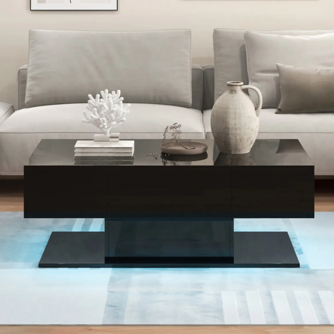 LED Coffee Table with Storage Drawers