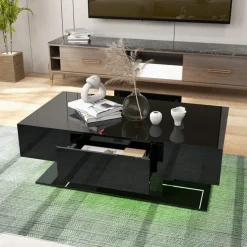 LED Coffee Table with Storage Drawers