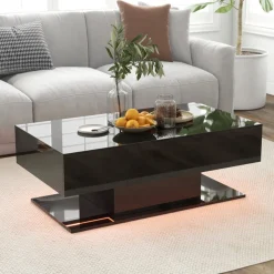 LED Coffee Table with Storage Drawers