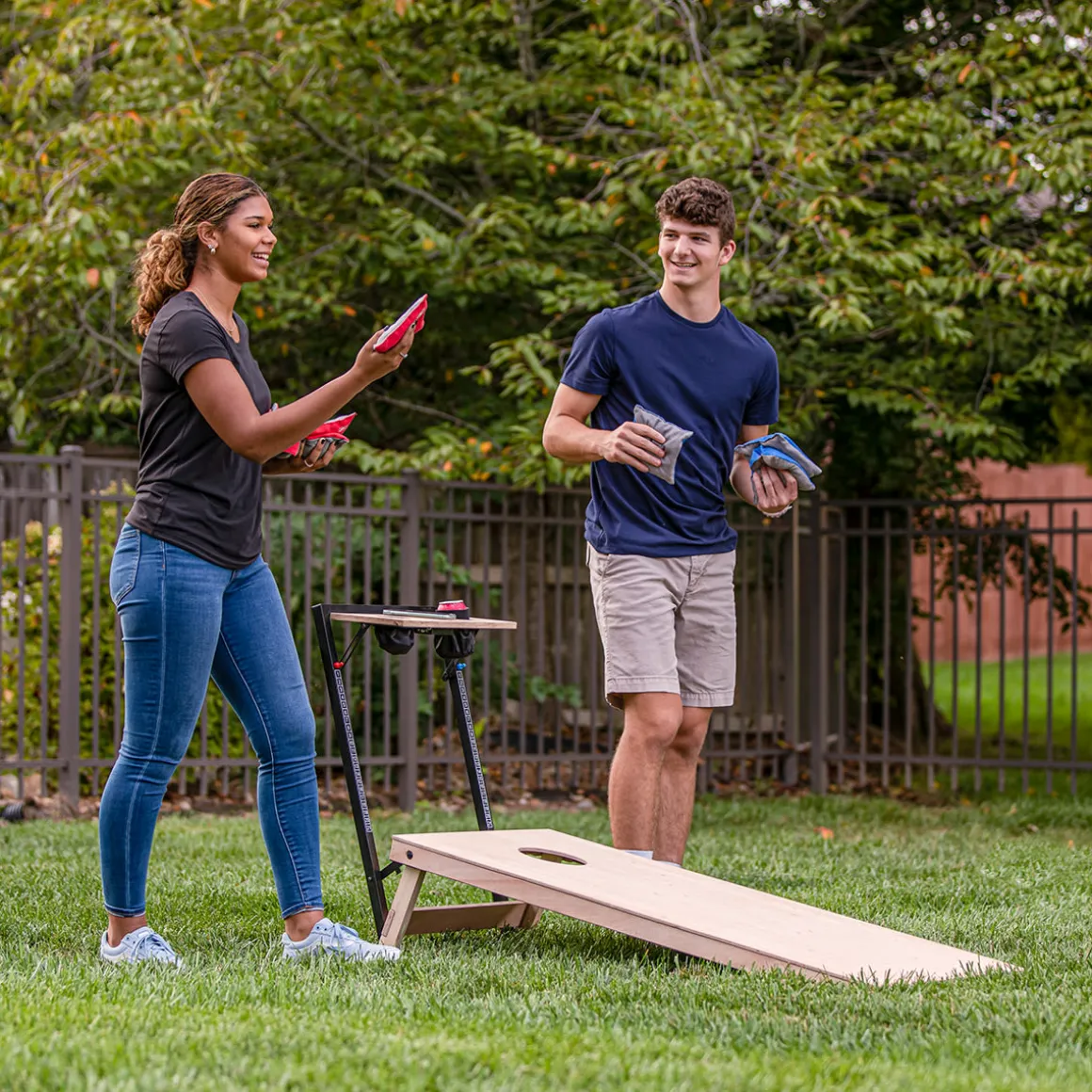 LED Wood Cornhole Set with Integrated Caddy