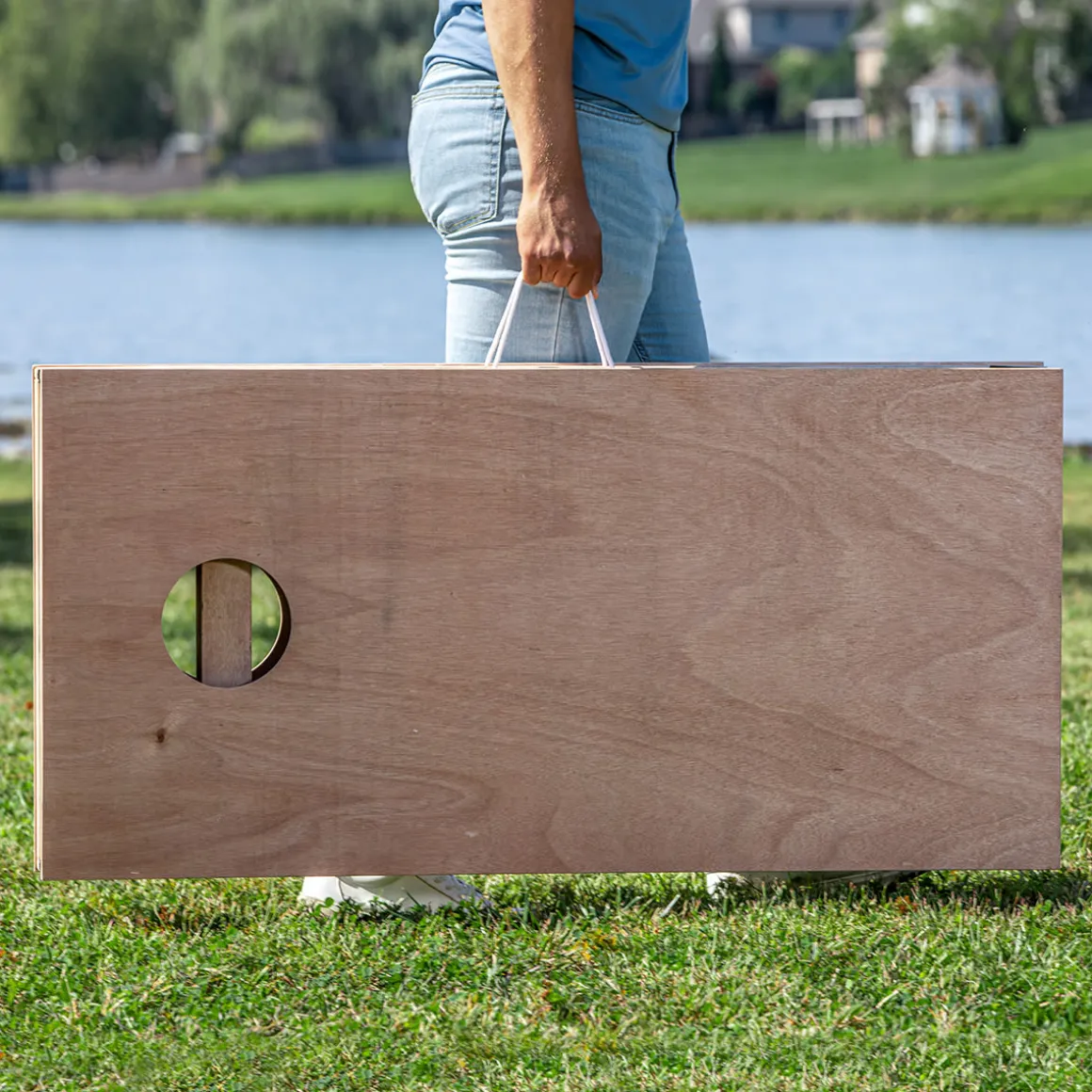 LED Wood Cornhole Set with Integrated Caddy