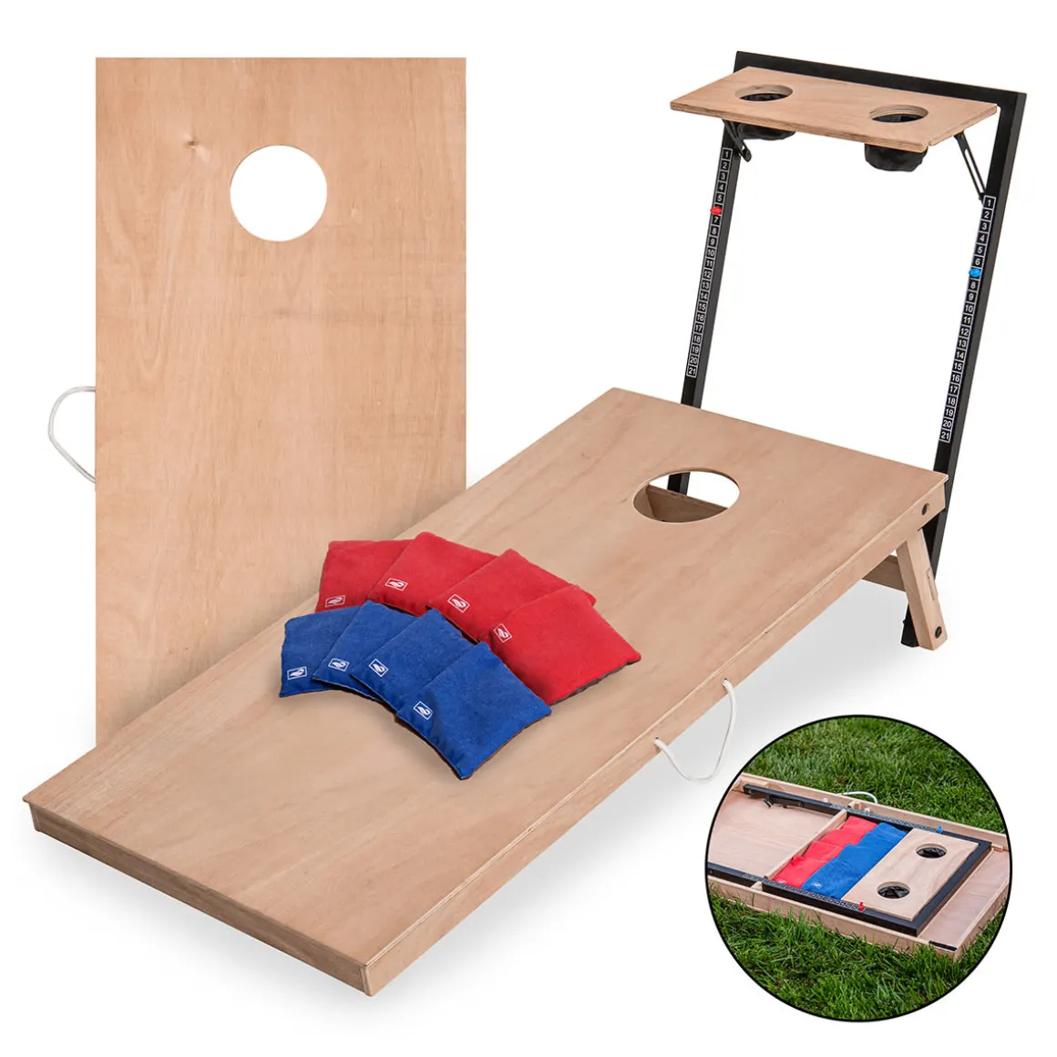LED Wood Cornhole Set with Integrated Caddy