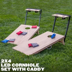 LED Wood Cornhole Set with Integrated Caddy