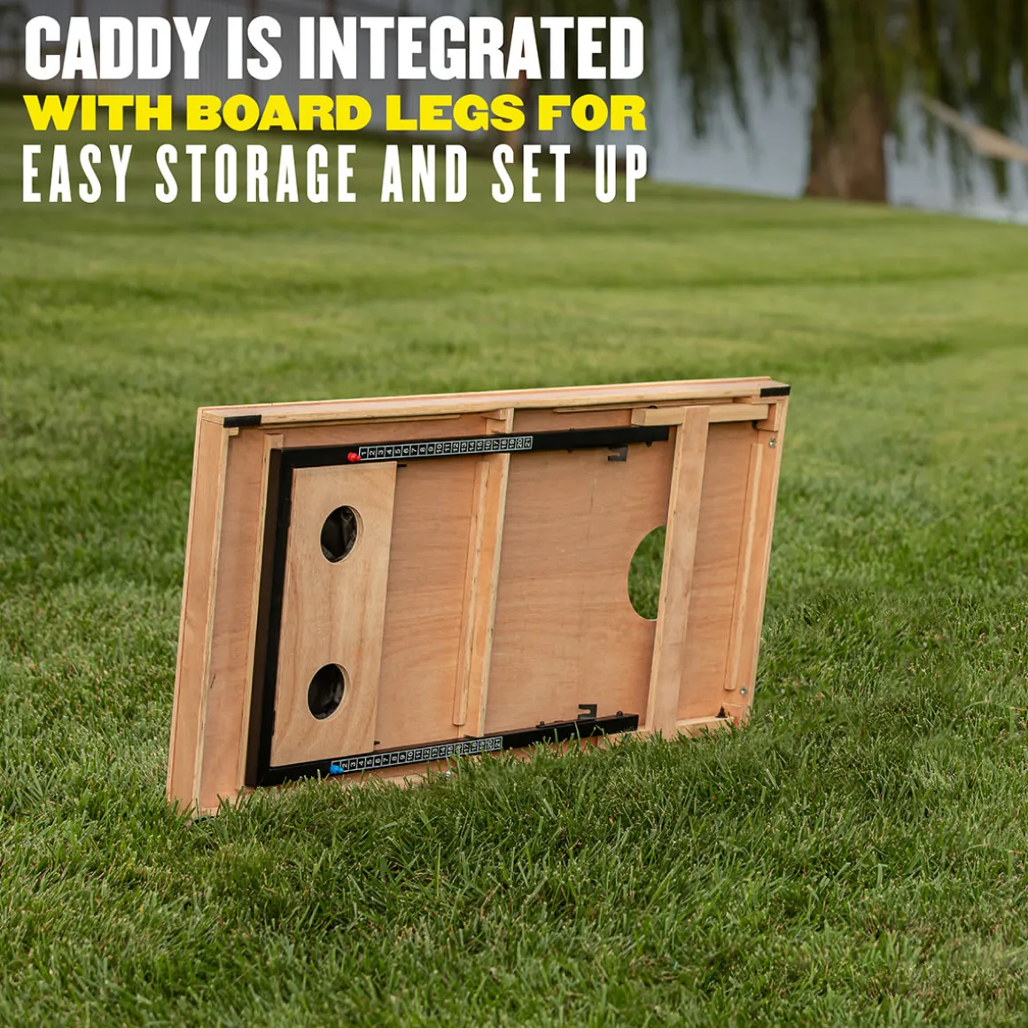 LED Wood Cornhole Set with Integrated Caddy
