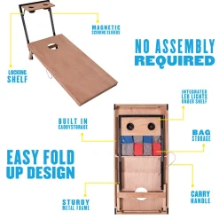LED Wood Cornhole Set with Integrated Caddy