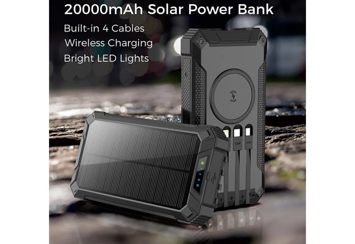 20000mAh Solar Power Bank with Wireless Charging