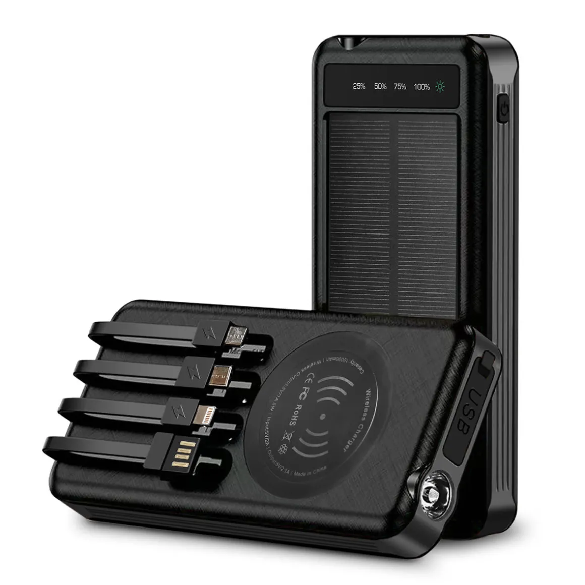 10000mAh Solar Power Bank with Wireless Charging