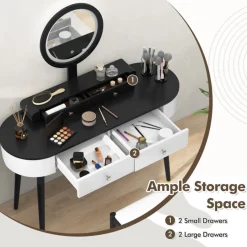 Makeup Vanity Table Set with Stool and LED Mirror