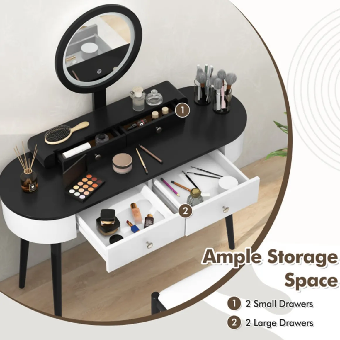 Makeup Vanity Table Set with Stool and LED Mirror