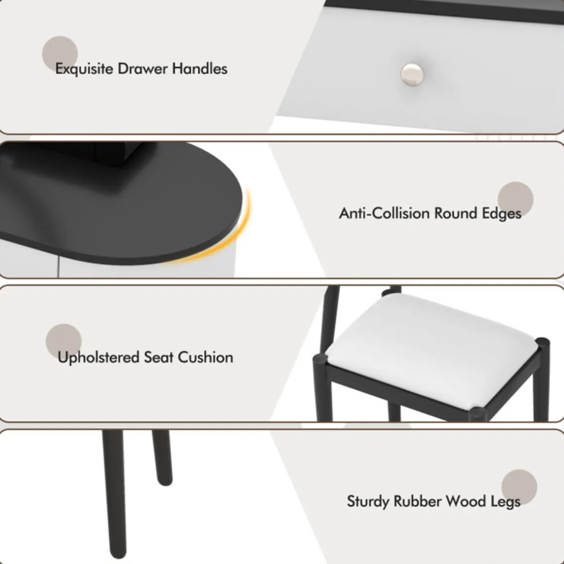 Makeup Vanity Table Set with Stool and LED Mirror