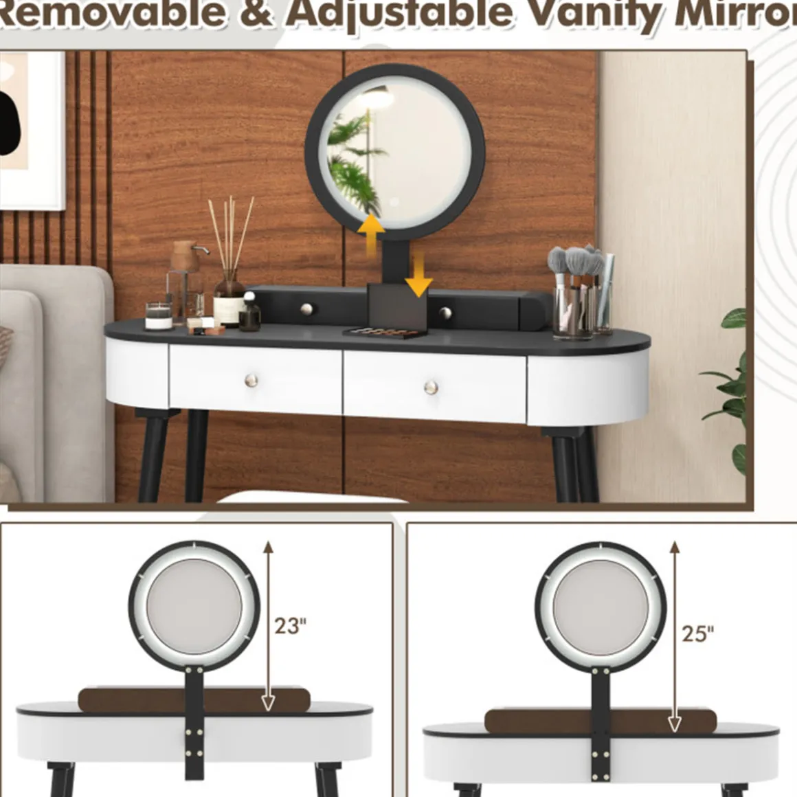 Makeup Vanity Table Set with Stool and LED Mirror