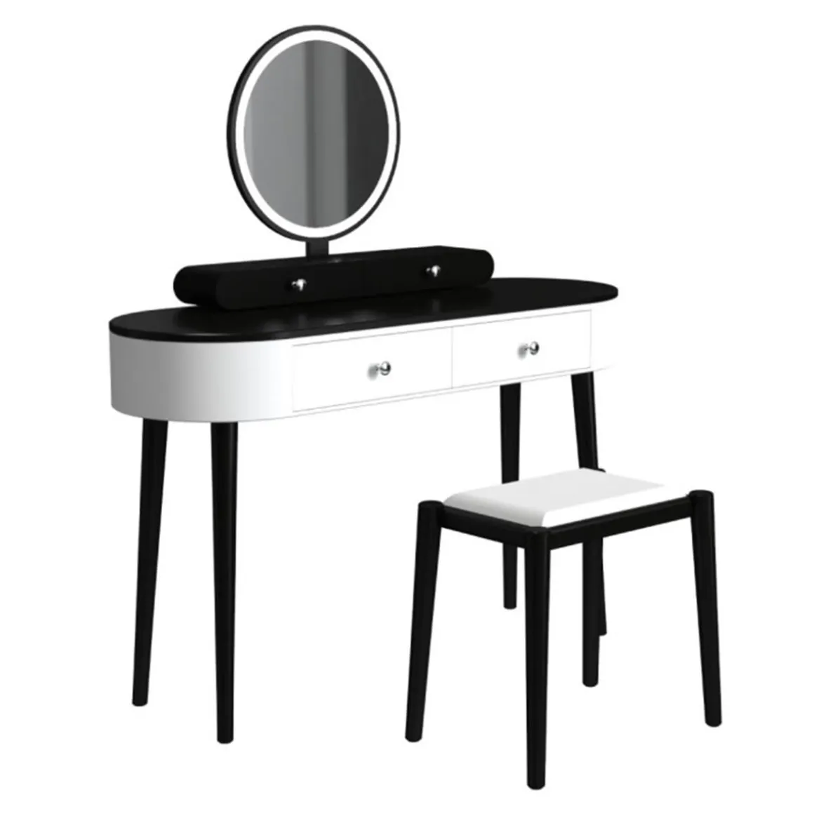 Makeup Vanity Table Set with Stool and LED Mirror
