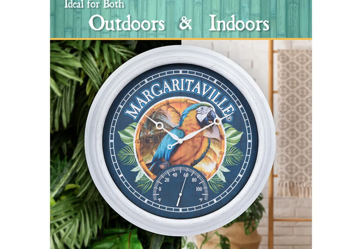 Margaritaville Indoor/Outdoor Wall Clock with Temperature