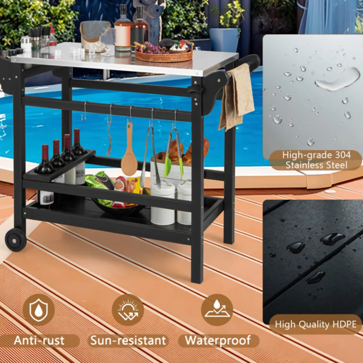 Movable Outdoor Food Prep Cart