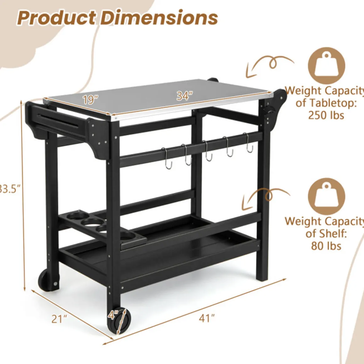 Movable Outdoor Food Prep Cart