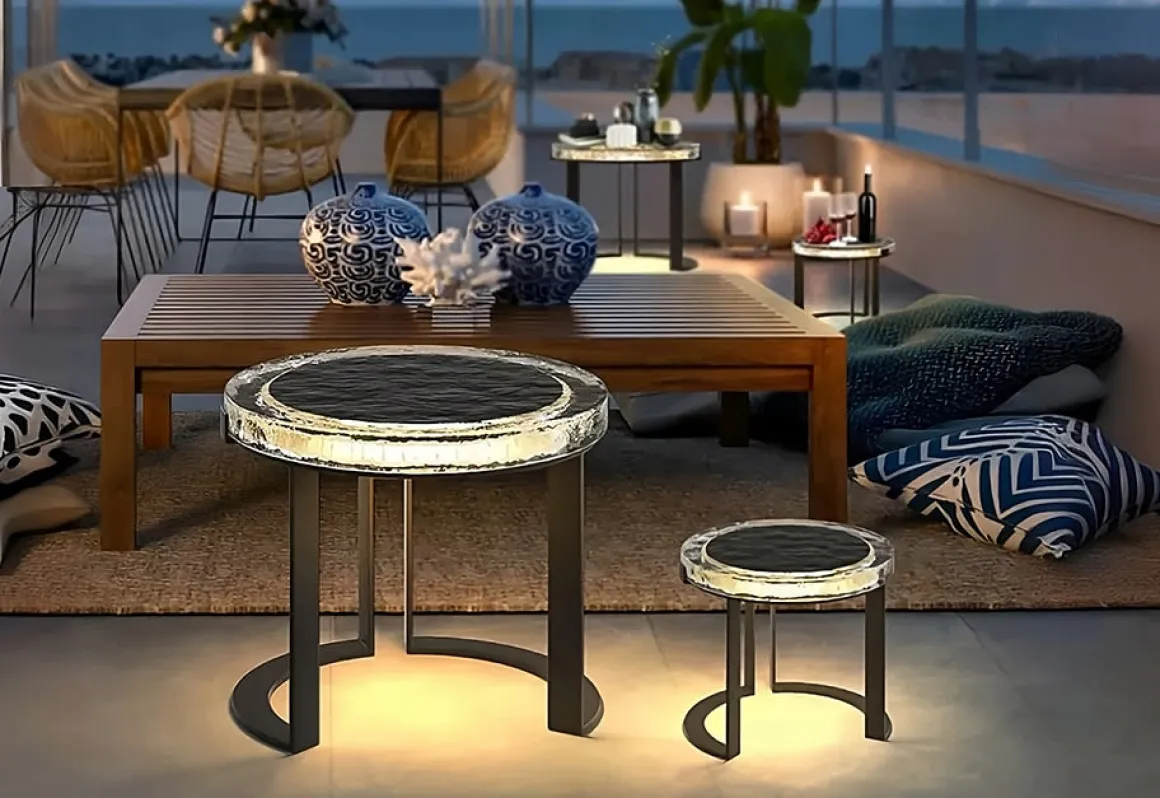 Outdoor Solar Powered LED Garden Table (Set of 2)