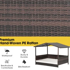 Outdoor Wicker Dog House with Weatherproof Roof