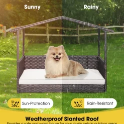 Outdoor Wicker Dog House with Weatherproof Roof