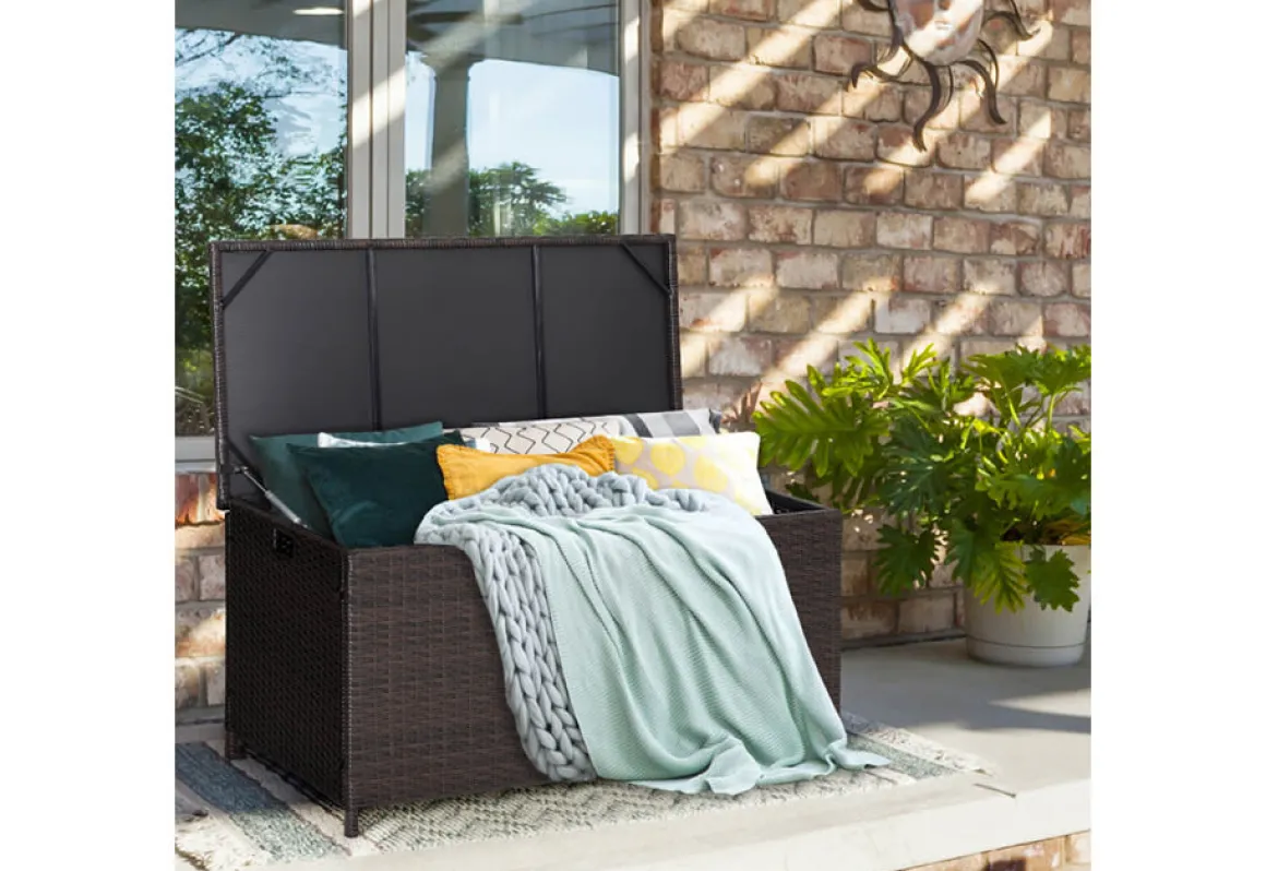 Outdoor Wicker Storage Box with Zippered Liner