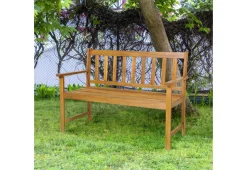 2-Person Outdoor Acacia Wood Bench with Backrest