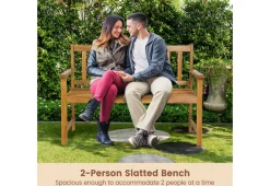 2-Person Outdoor Acacia Wood Bench with Backrest