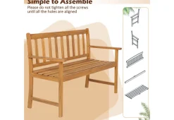 2-Person Outdoor Acacia Wood Bench with Backrest