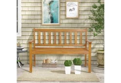 2-Person Outdoor Acacia Wood Bench with Backrest