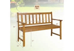 2-Person Outdoor Acacia Wood Bench with Backrest
