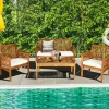 4-Piece Outdoor Acacia Wood Sofa Furniture Set