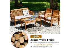 4-Piece Outdoor Acacia Wood Sofa Furniture Set