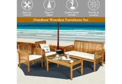 4-Piece Outdoor Acacia Wood Sofa Furniture Set