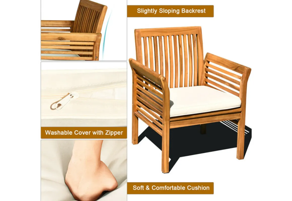 4-Piece Outdoor Acacia Wood Sofa Furniture Set