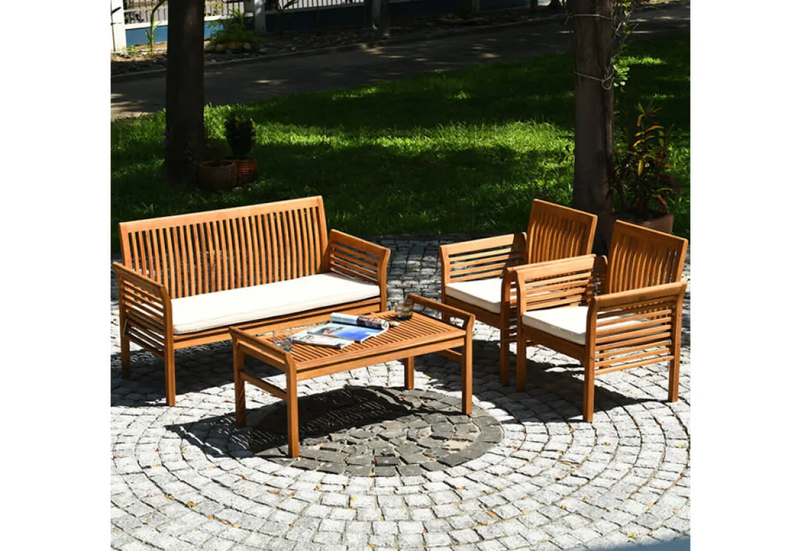 4-Piece Outdoor Acacia Wood Sofa Furniture Set