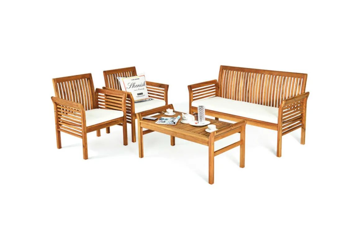 4-Piece Outdoor Acacia Wood Sofa Furniture Set
