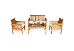 4-Piece Outdoor Acacia Wood Sofa Furniture Set