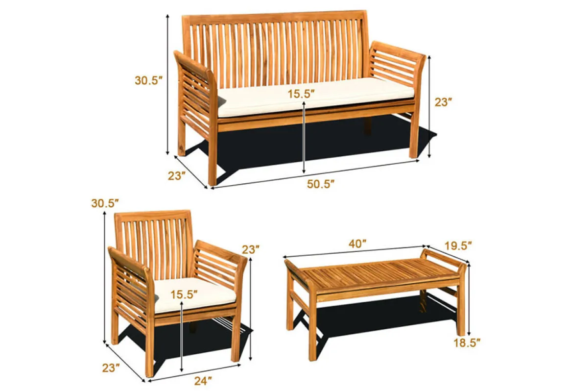 4-Piece Outdoor Acacia Wood Sofa Furniture Set