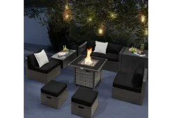 9-Piece Outdoor Furniture Set with Fire Table