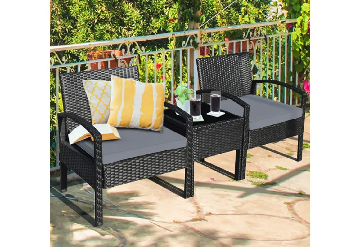 3-Piece Outdoor Rattan Patio Conversation Set