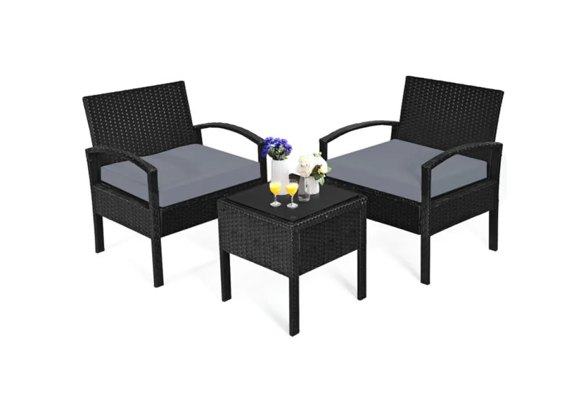 3-Piece Outdoor Rattan Patio Conversation Set