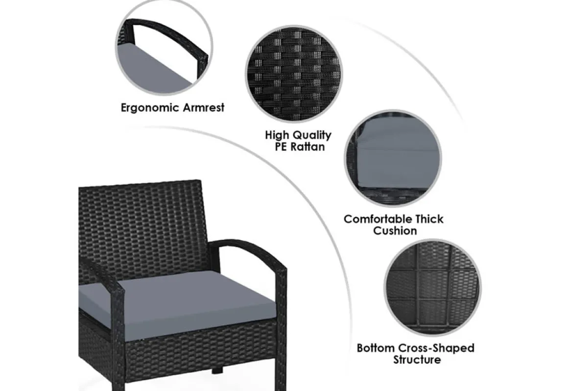 3-Piece Outdoor Rattan Patio Conversation Set