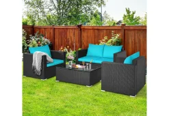 4-Piece Rattan Conversation Patio Set with Padded Cushion