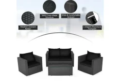 4-Piece Rattan Conversation Patio Set with Padded Cushion