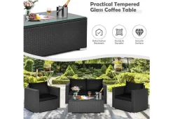 4-Piece Rattan Conversation Patio Set with Padded Cushion
