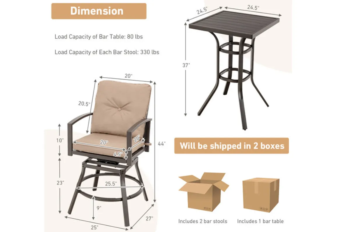 3-Piece Swivel Bar Table Set