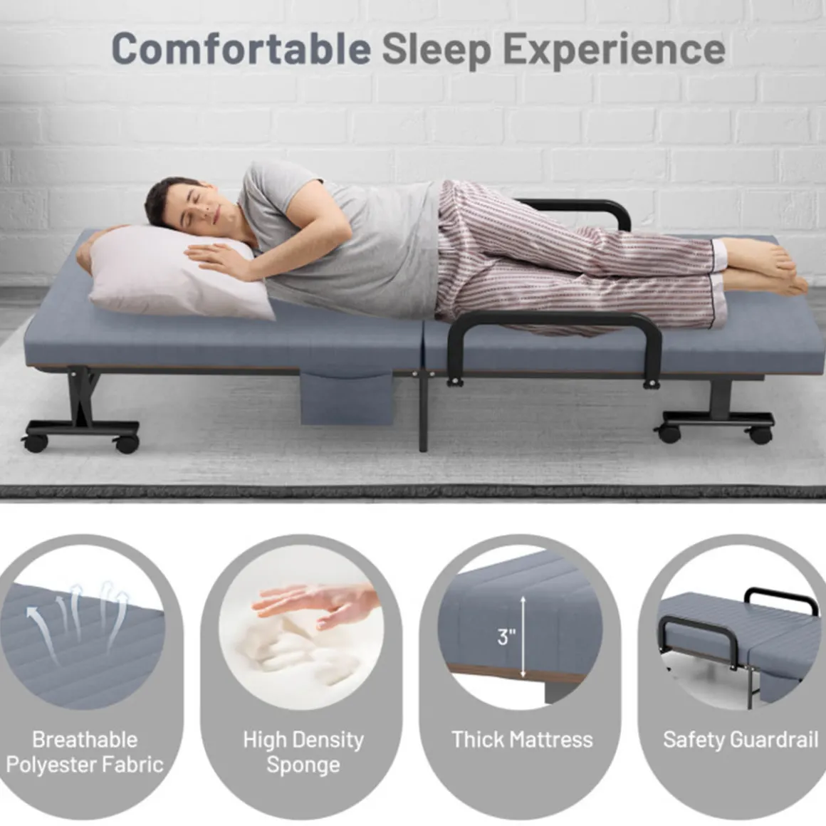 Portable Adjustable Guest Single Bed Twin Mattress