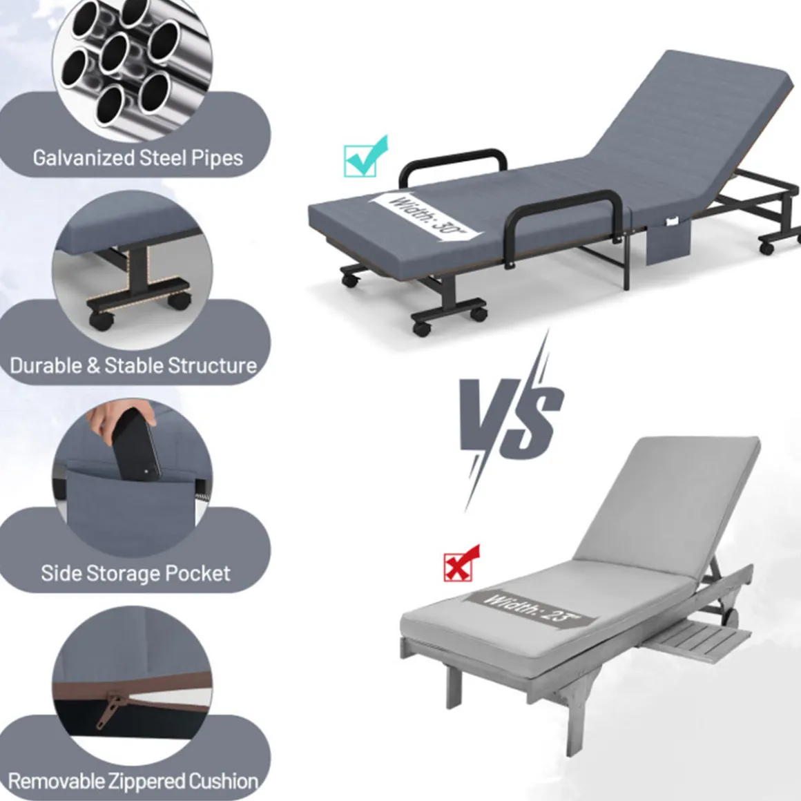 Portable Adjustable Guest Single Bed Twin Mattress