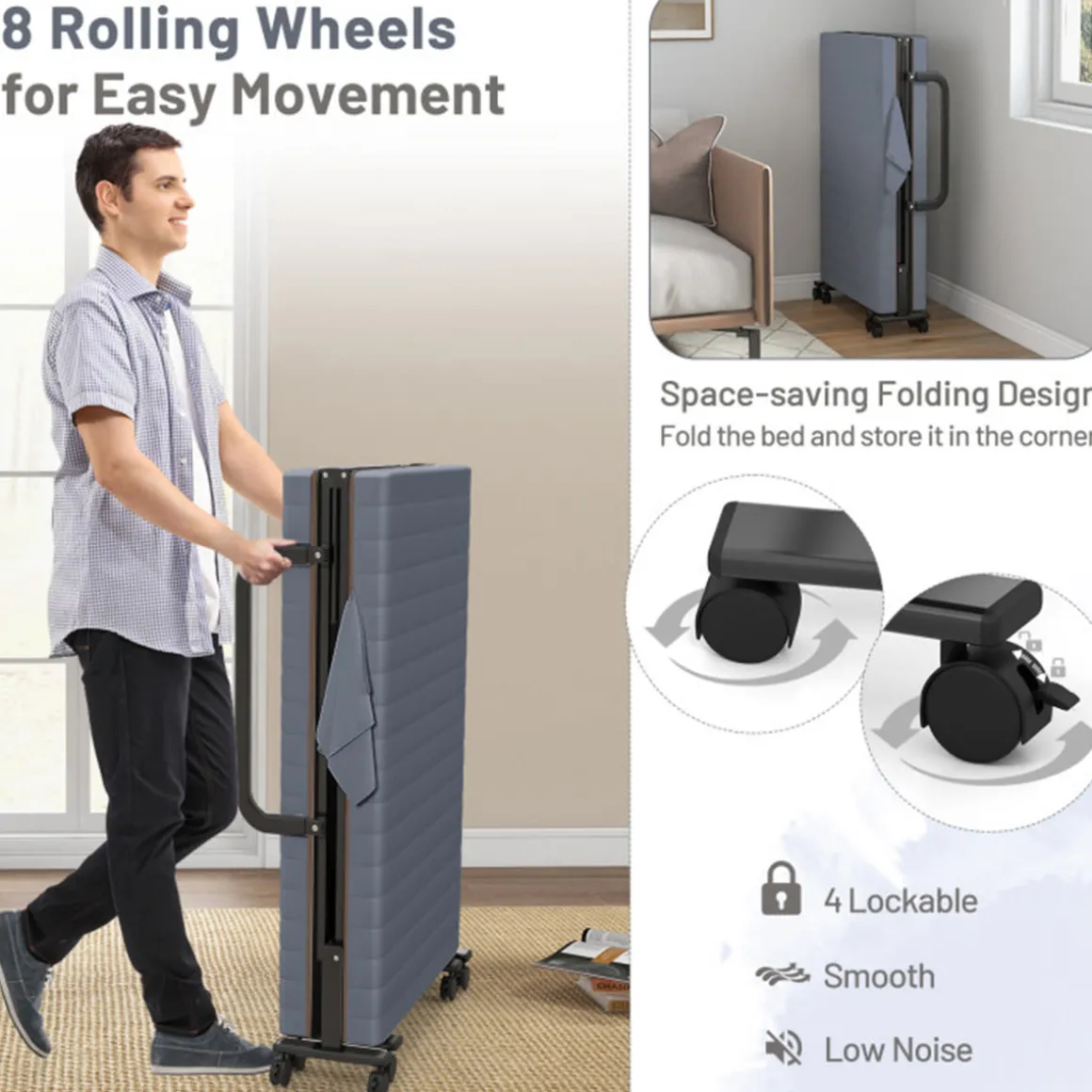 Portable Adjustable Guest Single Bed Twin Mattress