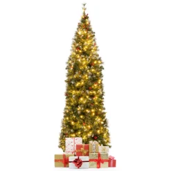 Pre-Lit Artificial Hinged Pencil Christmas Tree